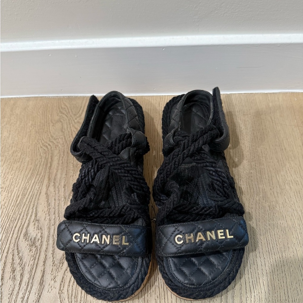 SOLD CHANEL Black Quilted Rope Sandals